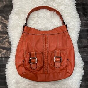 TIGNANELLO ORANGE SHOULDER BUCKLE BRAIDED LEATHER BOHO BAG